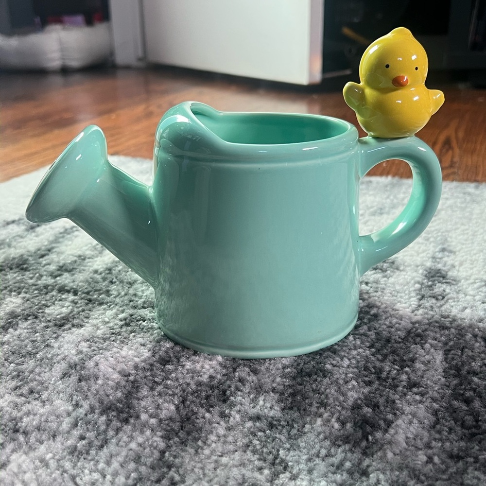 Charming Teal Watering Can with Yellow Duck Accent